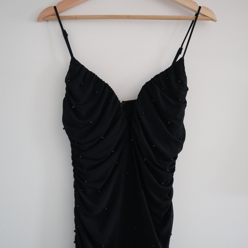 Ruched mesh midi dress, black - party prom valentine date LBD